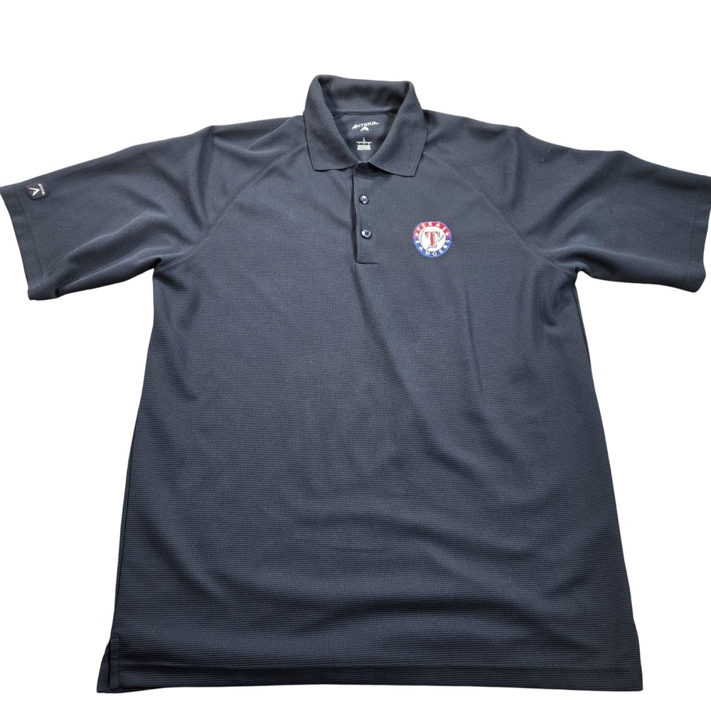 Texas Rangers Shirt Mens Large Blue MLB Baseball Antigua Polo Textured Golf